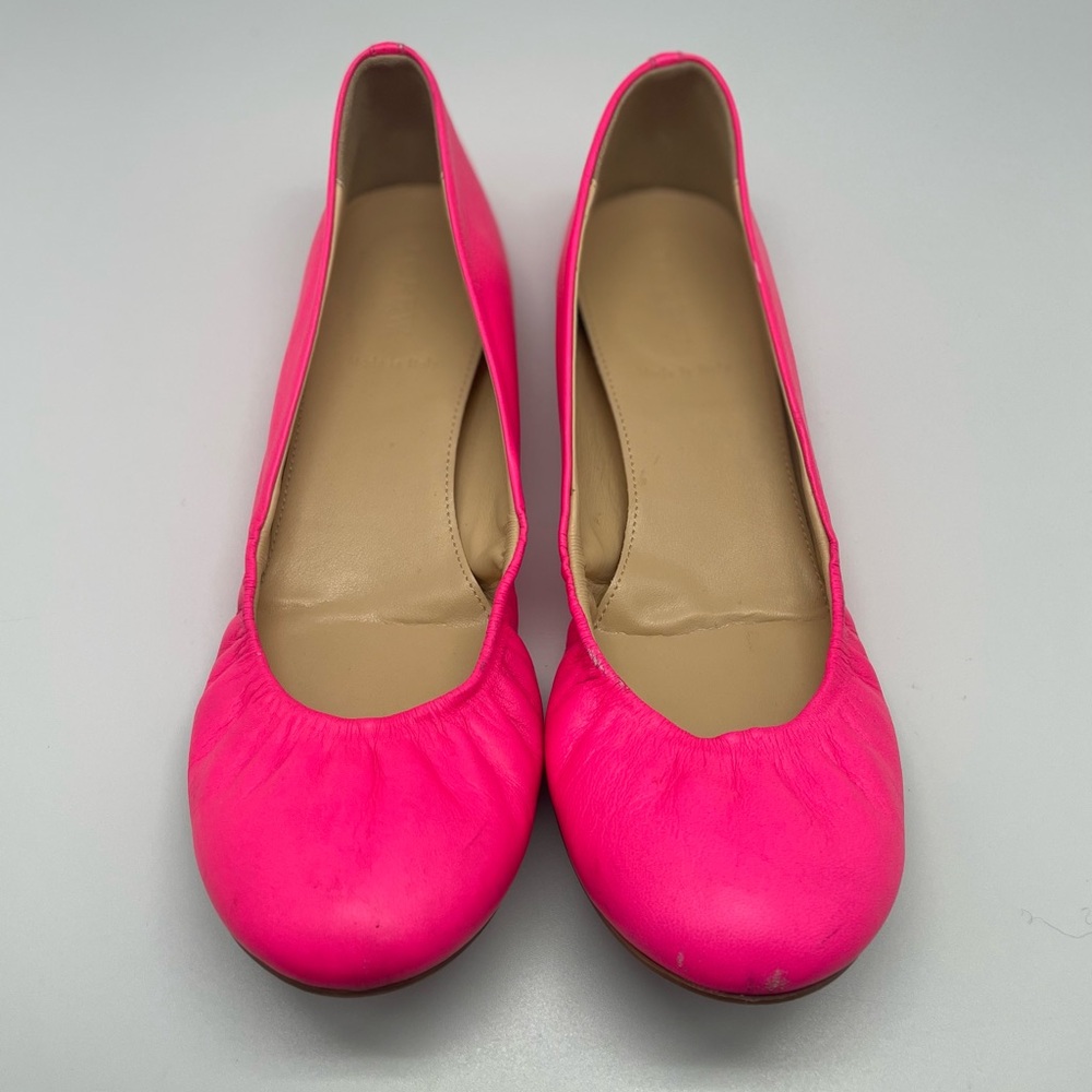 J.Crew Women's Size 9  Ballet Leather Flats in Hot Neon Pink made in Italy